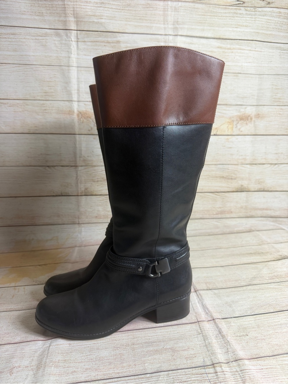 Bandolino Carlotta two tone riding boots black leather Size 9.5